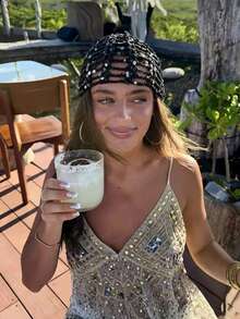 1pc Y2K Style Handmade Knitted Mesh Hat, Cute Casual And Fashionable, Decorated With Sequins And Breathable, Ins Style Sequined Hollow Knitted Bucket Hat Korean Version Versatile Face-Slimming Slouchy Hat , Suitable For Travel, Photography And Daily Wear, Fisherman Hat Style - Multicolor - View 2