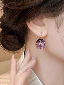 1 Pair Fashionable Gentle Artificial Glass Ball Hoop Earrings Suitable For Women's Daily And Party Wear - Purple - View 5