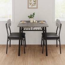 Kselythan Juego de mesa de comedor de 3 piezas para 2 personas, mesa de cocina de 3 piezas con 2 sillas, mesa de cocina estilo rústico y silla tapizada, muebles de comedor cuadrados con estructura metálica - Gris - Ver 1