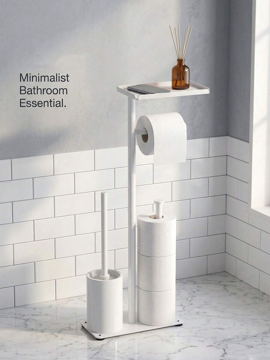 1pc Easy Install Freestanding Toilet Paper Holder With Storage - No Drilling Required, Wrought Iron Bathroom Storage Rack, Bathroom Decor, Autumn Decor - Multicolor - View 1