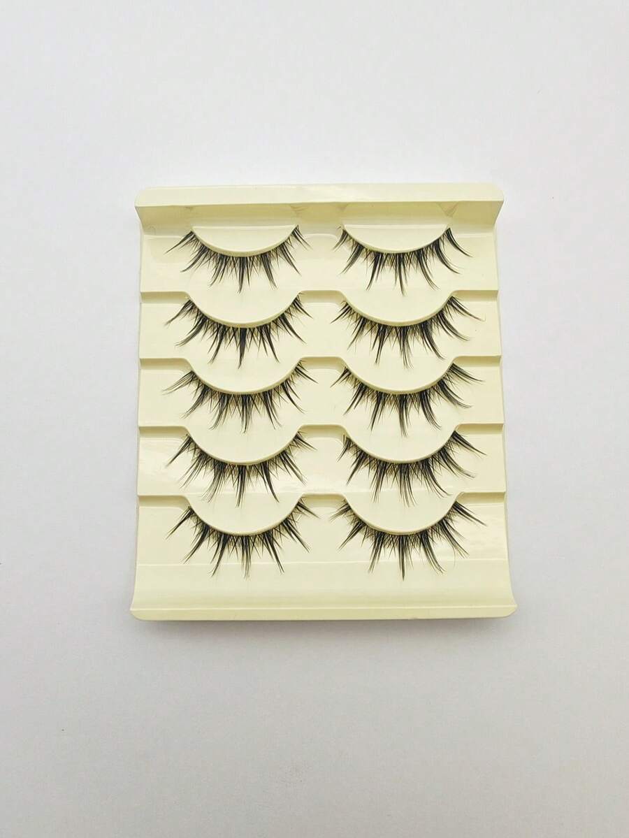 5 Pairs Natural Style False Eyelashes, Anime Style, Delicate And Soft Texture, Transparent Stem Reusable, Natural And Soft, Suitable For Daily Makeup, Anime Style Eye Makeup - Black - View 1