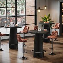 Tribesigns 37.4'' Tall Round Bar Table, Wooden Bistro Pub Table With Base And Metal Ring Footrest, Cocktail Desk For Coffee House, Kitchen Dining, Easy To Assemble, Brown And Black (Chairs Not Included) - Black - View 6