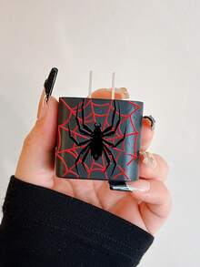 4件組紅色蜘蛛網圖案手機充電配件組，包含1個充電頭保護套 + 1條白色數據線束帶 + 2個數據線保護套，相容 Apple 11/12/13/14/15/16/13 Pro Max/16 Pro Max/17 Pro Max - 彩色 - 查看 3