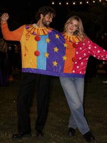 Couples Halloween Clown Costume 2-Person Conjoined Pullovers For Cosplay - Multicolor - View 4
