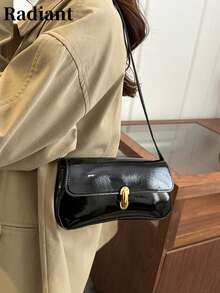 Women's Handbag Shoulder Bag Solid Color With Gold Buckle Vintage Classic Style Suitable For Daily, Party, Commute (Gift Bag Not Included) - Black - View 3
