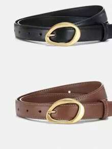 1pc/2pcs Women's Asymmetric Gold Buckle Solid Color Casual Versatile Decorative Belt, Classic Waist Belt For Jeans, Dresses And Pants - Multicolor - View 7