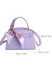Elegant Lavender Purple PU Leather Handbag, Women's Structured Crossbody Bag With Scarf Decoration, Durable And Textured, Suitable For Commuting And Shopping - Violet Purple - View 8