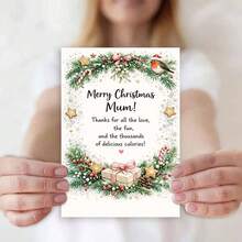 1 Greeting Card + 1 Envelope Warm Festive Christmas Greeting Card, Robin And Gift Box Design "Merry Christmas Mum", For Mother, Winter Holiday Watercolor Style. - View 4