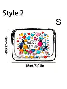 Cute Nail Art Themed PVC Makeup Travel Bag - Perfect For Brides And Nail Technicians; Heart-Shaped Makeup Pouch Is A Must-Have Gift For Women's Birthdays And Honeymoons - Multicolor - View 18