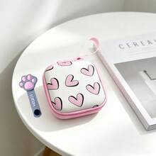 2pcs/Set Pastel Print Mini Data Cable & Earphone Storage Bag With Cat Paw Cable Organizer, Hard Shell Anti-Collision Interior With Mesh Divider, Stores Earphones, Data Cables, Chargers And Other Digital Accessories, Comes With Hanging Strap For Backpack, Convenient For School And Travel - Multicolor - View 16