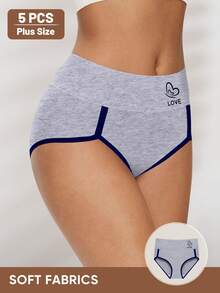 5pcs/Pack Women's Plus Size Panties, Fashionable Contrast Color Design, Soft And Breathable - Multicolor - View 3