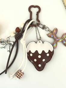 1pc Cute Leather Strawberry Keychain Bag Charm, Suitable For Women's Shoulder Bag, Tote Bag, Keychain Pendant - Multicolor - View 14