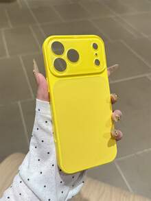 奢華純色夏季多巴胺亮黃色手機殼，適用於 iPhone 17 Pro Max 16 15 14 13 12 11 Pro Max，玻璃亮片鏡頭精準孔位保護背蓋，親膚觸感極簡純色可愛優雅手機殼，適用於 iPhone 17 Pro Max 16 Pro Max 17 Pro 15 Pro Max 14 Pro Max 13 Pro Max - 黃色 - 查看 2