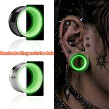 2PCS Glow In The Dark Two-Tone Stainless Steel Horn Fit Ear Tunnels, Hypoallergenic Body Piercing Jewelry, Cyberpunk Design Jewelry - Round - View 1