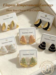 12/6pcs Elegant Women's Earring Set, Stainless Steel Earrings, Including Various Triangle Designs. Back To School Season Essential Mix And Match Vintage Textured Gold Earrings, Stainless Steel Material, Fade-Resistant, Hypoallergenic Earrings, Premium Gold Stainless Steel Earrings, Versatile Textured Design, Minimalist Luxury Stainless Steel Gold Earrings, Women's Daily Earring Series - Oil Dripping Kit - View 4