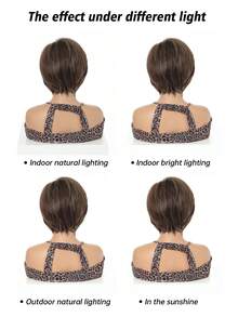 8 Inch Women's Short Bob Wig, Natural-Looking Synthetic Fiber, Black/Brown Straight Bob Hair, Fashionable Daily Wear Short Hairstyle, Halloween - Multicolor - View 5