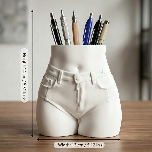 Denim Shorts Human Half-Body Pen Holder Creative Resin Sculpture Storage Tube, Niche Artistic Curvy Hip Shape Desktop Ornament, High-End Matte White Plaster Texture Makeup Brush Holder, Student Desk Stationery Storage Organizer, Office Quirky Decorative Vase, Designer Original Niche Home Decor Item, Fun Birthday Gift For Best Friend And Boyfriend, Housewarming Desktop Atmosphere Decor, Art Studio Nail Salon Makeup Brush Storage Container