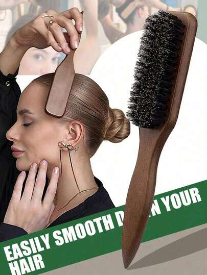 1pc Unisex Beard Brush, Smooth Back Comb, Boar Bristle Hair Brush, Unscented Professional Styling Comb, Smooths Frizz And Flyaways, Edge Control Comb With Wide Pointed Tail For Backcombing And Detangling, Easy Parting, Styling, Polishing And Smoothing Hair, Creates Smooth Frizz-Free Hairstyle, Suitable For Men And Women, Recommended As Christmas Gift