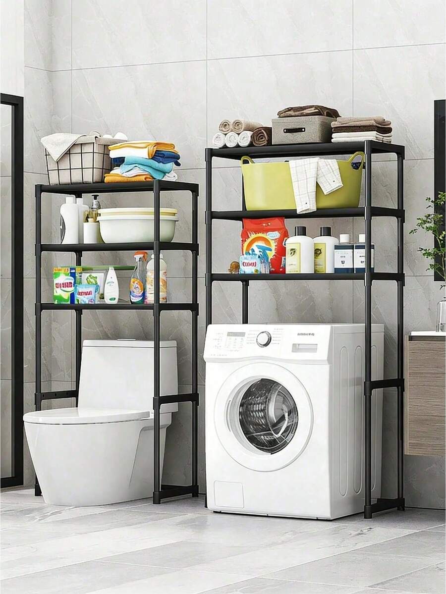 Three-Level Laundry Room Shelf For Washing Machine Or Toilet, Black And White Options - Multicolor - View 1