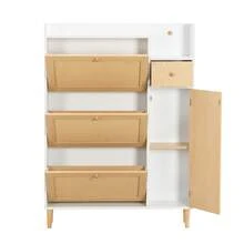 Estantería para zapatos de mimbre - Ideal para espacios reducidos - 3 puertas abatibles y 1 cajón - - Natural y blanco - Ver 10