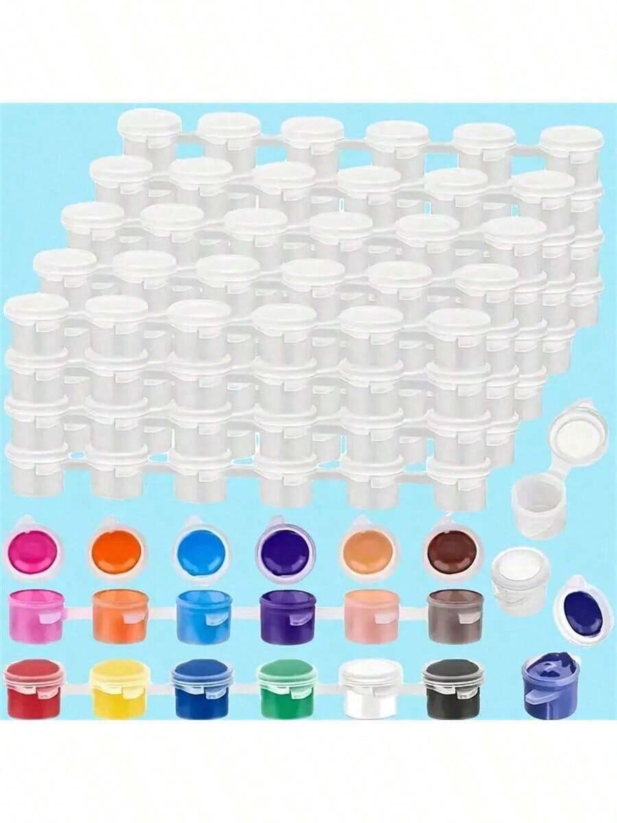 240 Empty Paint Buckets, 40 Acrylic Mini Paint Buckets With Lids, 6 Connected Empty Paint Boxes 3ml/0.1oz, Suitable For Students, Fine Painting Color Box