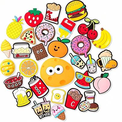 12Pcs Assorted Food Shoe Charms, Rich Colorful Detachable Design, Versatile Ornaments, Affordable Cute Creative Birthday Gifts For Teens
