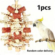 1pc Bird Supplies Pet Supplies Bird Cage Hanging Ornament Bird Toy Accessories Bird Training Supplies Multi-Layer Corn Cob Colorful Rattan Ball Raffia Wood Block Chewing Boredom Relief Cage Hanging Toy Bird Chewing Toy Bird Cage Accessories Suitable For Small And Medium Parrots (Random Color) - A+B - View 13