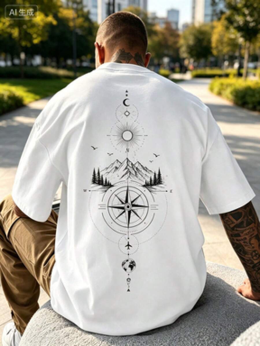 Men's Oversized Printed Short-Sleeve Drop-Shoulder Shirt T Summer Shirts For Men T T-Shirt Gift Summer Top - 布蘭克 2 - 查看 1