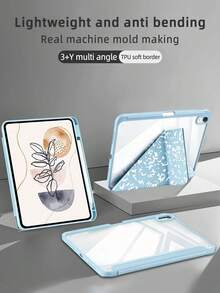 1本筆記本，白色冰藍塗漆平板電腦保護殼，相容於 iPad Mini6/7/Air/Air2/9.7/10.2/10.5/10.9 (Air4-Air8)/Pro 11/10th Gen/A16/Pro 11 2024 機型，可折疊平板保護殼，附壓克力背殼，8角度支架，磁吸休眠/喚醒，內置筆槽，不含筆，部分機型附相機框 - 白冰藍 - 查看 9