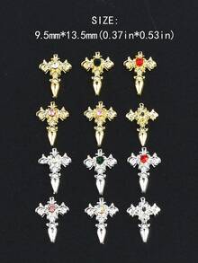 12格 60件組：奢華十字造型美甲飾品混色套裝，經典西式風格，極簡百搭 3D 美甲配件，適合 Y2K 風格美甲，適用於女性與女孩 - 彩色 - 查看 11