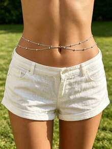 1pc Double Layer Non-Fading Beaded Waist Chain Bikini Belly Chain Beach Vacation Body Jewelry For Women - Double-layer Beaded Waist Chain In Multiple Colors - View 5