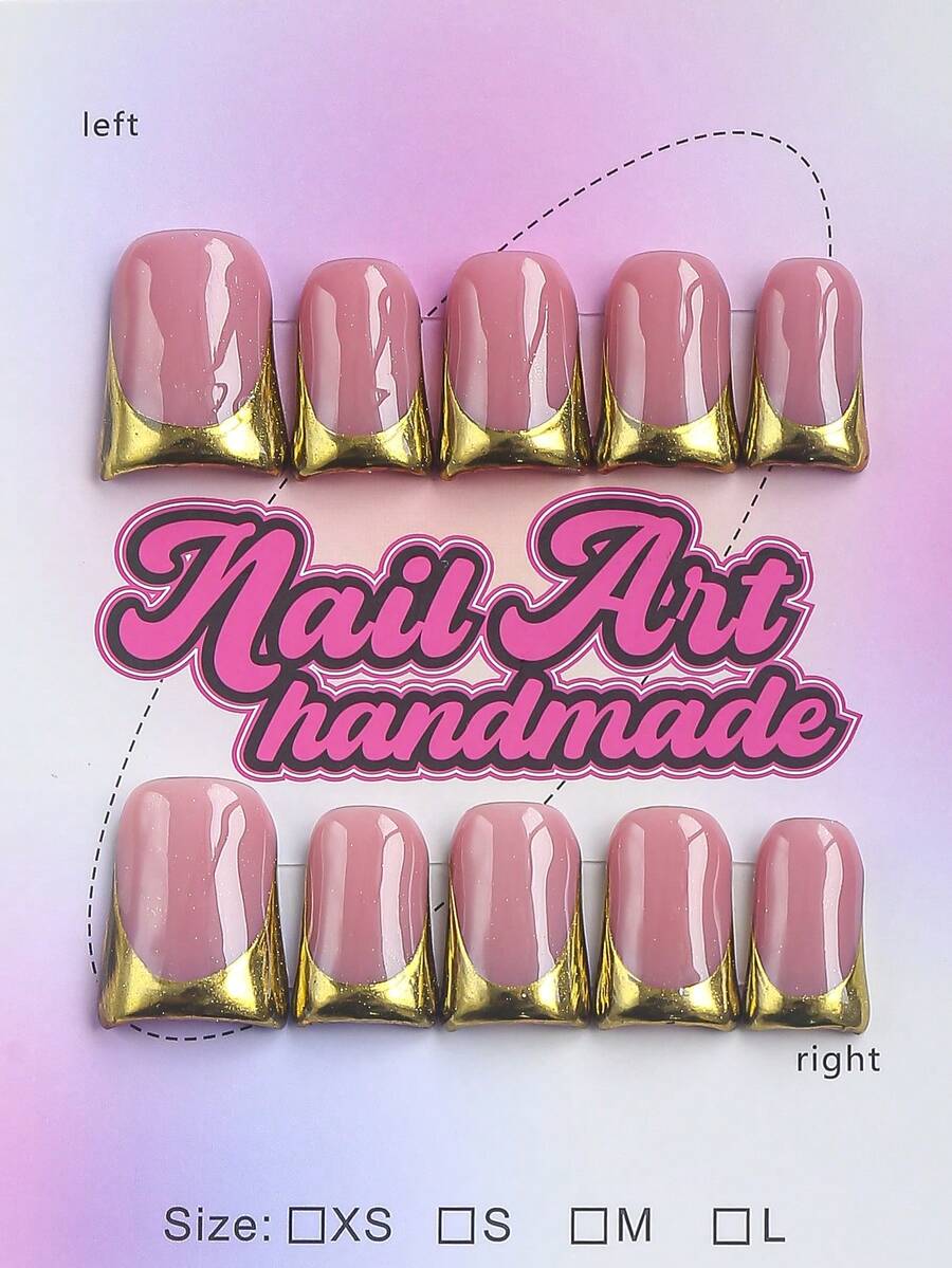 10 pezzi Unghie finte quadrate a forma di anatra fatte a mano, stile Y2K, base nude con punte dorate, adesivi per unghie french manicure metallici dorati a specchio, lusso minimalista, adatte per feste, matrimoni, uso quotidiano, include strumenti per unghie, regalo perfetto per donne e ragazze, forniture per arte di unghie fatte a mano, unghie press-on fatte a mano - Dorato - Visualizzare 1