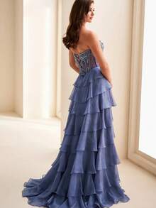 Romantic Ball Gown Strapless Tulle Women's Gown For Wedding Prom Evening Party - Purple - View 6