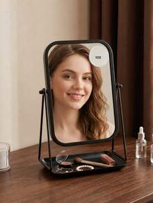 Elegant Luxury Style Oval Desktop Vanity Mirror, Nordic Creative Metal Frame, Bottom Storage Tray For Lipstick, Cosmetics, Jewelry, Fragrance, Makeup Brushes, Aromatherapy Products, Polished Glass Mirror Surface - Multicolor - View 5
