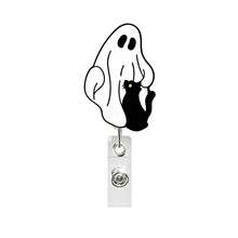 1pc Halloween Ghost Black Cat Acrylic Retractable Badge Reel ID Holder - Multicolor - View 12