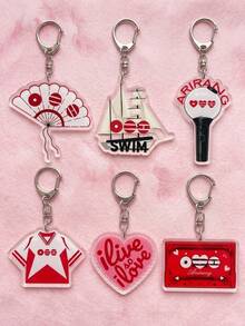 1Pc/6Pcs BangTang Pop Theme Fan Support Pattern Keychain, Cute Asymmetrical Shape Metal Butterfly Buckle Functional Pendant Decoration, Suitable For Fan Meetings, Concert Support, Birthday Gifts, Student Backpack Decoration, Peripheral Collection, Holiday Celebration And All Season Use - Multicolor - View 1