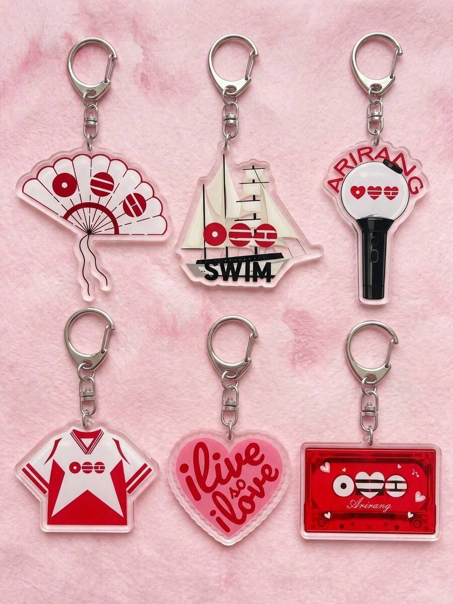 1Pc/6Pcs BangTang Pop Theme Fan Support Pattern Keychain, Cute Asymmetrical Shape Metal Butterfly Buckle Functional Pendant Decoration, Suitable For Fan Meetings, Concert Support, Birthday Gifts, Student Backpack Decoration, Peripheral Collection, Holiday Celebration And All Season Use - Multicolor - View 1