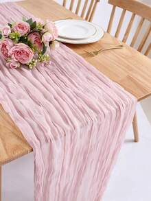 1pc 90*180cm Cheesecloth Table Runner Boho Gauze Table Runner Sage Green Gauze 120 Inch Rustic Cloth Table Runner For Baby Shower Decoration - Multicolor - View 3