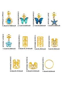 135件新鮮海洋風髮環，含藍色蝴蝶、山茶花、水鑽與海星，夏季女性編髮飾品（不含盒） - 金色 - 查看 7