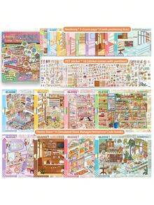 8-Piece Scene Simulation Store Sticker Collection Book, Immersive Stocking Stickers, Supermarket & Convenience Store Theme, With Positioning Lines DIY Planner & Handmade Stickers - 1 Set - View 14