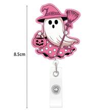 1pc Pink Halloween Ghost Glitter Acrylic Rotating Crocodile Clip Retractable Badge Holder For Nurses - A - View 6