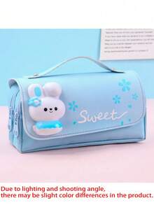 1pc Large Capacity Cartoon Pencil Case, Cute Pencil Box, Girly Pencil Case, Three-Layer Canvas, Fresh And Cute Pencil Case, First Day Of School - Multicolor - View 9