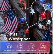 39Ft 80-LED Decorative String Lights: Red, White, And Blue Star-Shaped Lights. Suitable For Indoor And Outdoor Use, Home Decor, And Holiday Celebrations Such As Presidents' Day, Independence Day, And National Day. - 紅白藍星星銅線燈 - 查看 4
