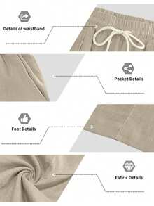Men's Solid Color Linen Casual Pants, Thin Straight Leg Long Trousers, Breathable Beach Vacation Style, Elastic Waist With Drawstring, Versatile Daily Wear - Khaki - View 8
