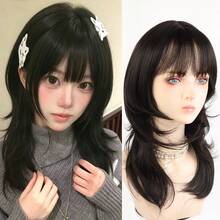 45CM Women's Medium-Long Fluffy Wolf Tail Synthetic Wig With Bangs, Matte Heat-Resistant Fiber, Lolita Style, Suitable For Daily Wear, Party, Cosplay - Multicolor - View 12