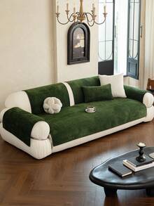 1pc Solid Color Classic Minimalist Striped Sofa Cushion, All-Season Anti-Slip Breathable Machine Washable, Pet-Friendly, Suitable For Living Room, Bedroom 1/2/3/4 Combination Sofa Home Decor Protection - Dark Green - View 3