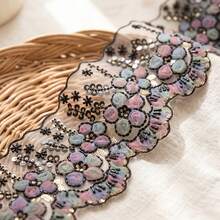 1/3" 13cm Wide 3D Floral Embroidered Lace Trim With Sequins And Beads, Fan-Shaped Edge Transparent Mesh Lace Trim, Suitable For Sewing DIY Crafts, Bridal Wedding Veil, Underwear, Clothing Accessories, Vintage Elegant Lace Trim - Multicolor - View 5