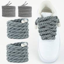 2 Pairs Round 8mm/5mm Solid Color Handmade Braided Rope Thick Sole Sneakers Chunky Sneakers - 10mm + 5mm Dark Gray Cotton Rope With Silver Metal Tip - View 16