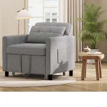 Asofer Sofa Bed Multifunctional Pull-Out Single Sofa 3-Level Adjustable Fabric Sofa With Side Pockets Folding Sofa For Small Living Room - Light Grey - View 3