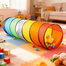 Multicolor Rainbow Foldable Play Crawl Tunnel,  Soft Mesh Kids Crawling Tube Toy, Indoor Outdoor Sensory Game Playhouse Accessory For Baby Toddlers, Portable Easy Assemble Children Activity Toy Gift - Rainbow Colors - View 7